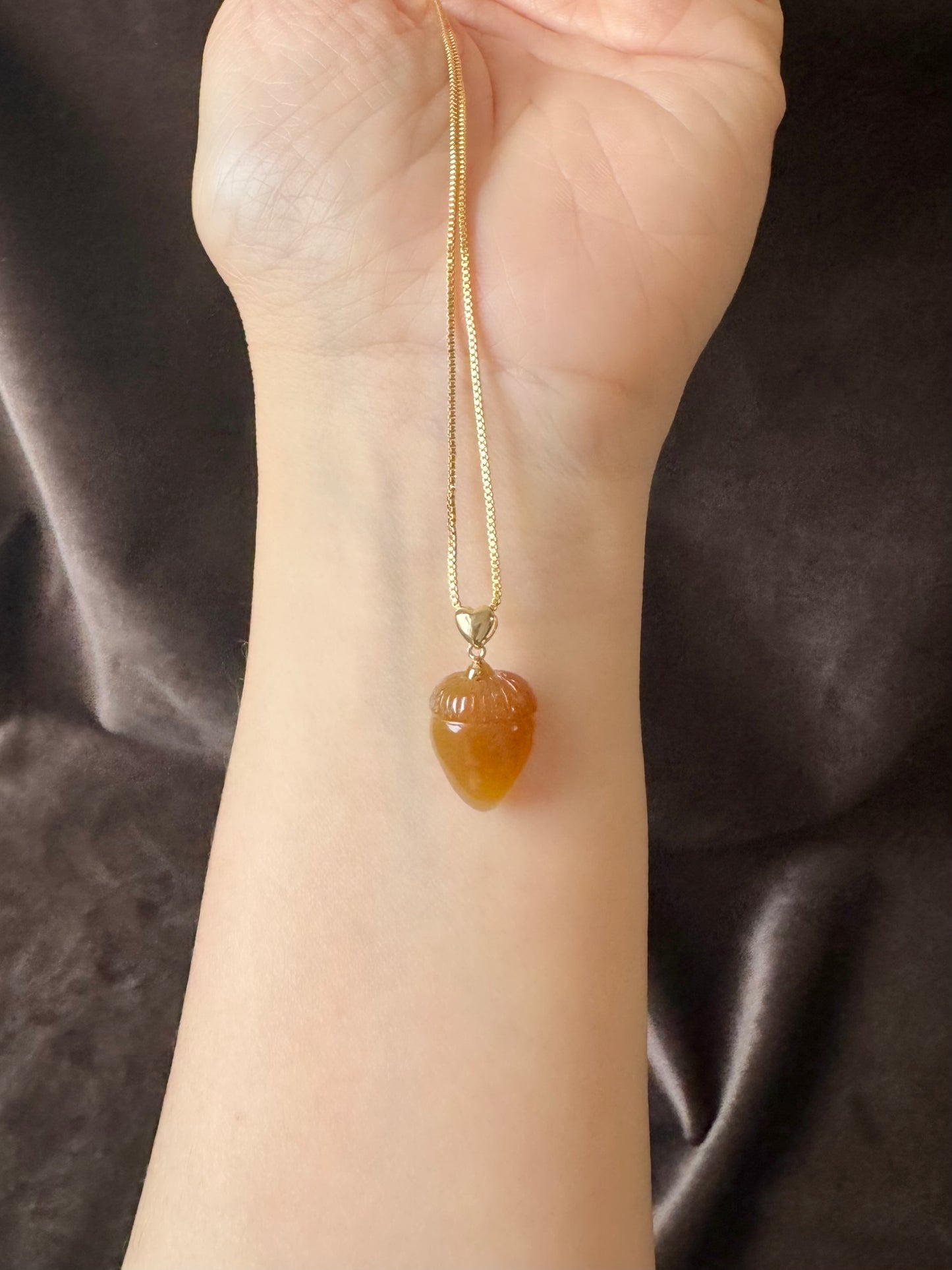 Caramel jade Acorn pendant