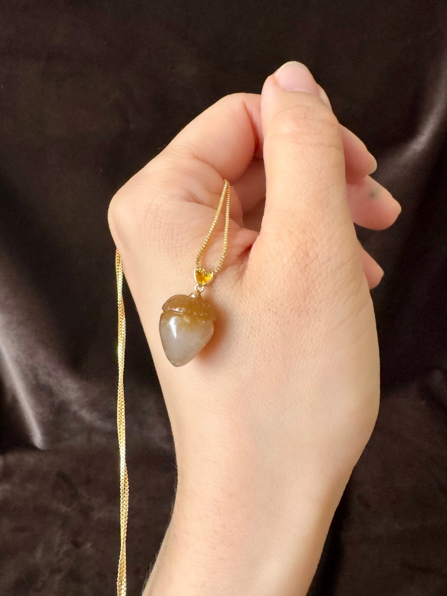 Caramel jade Acorn pendant
