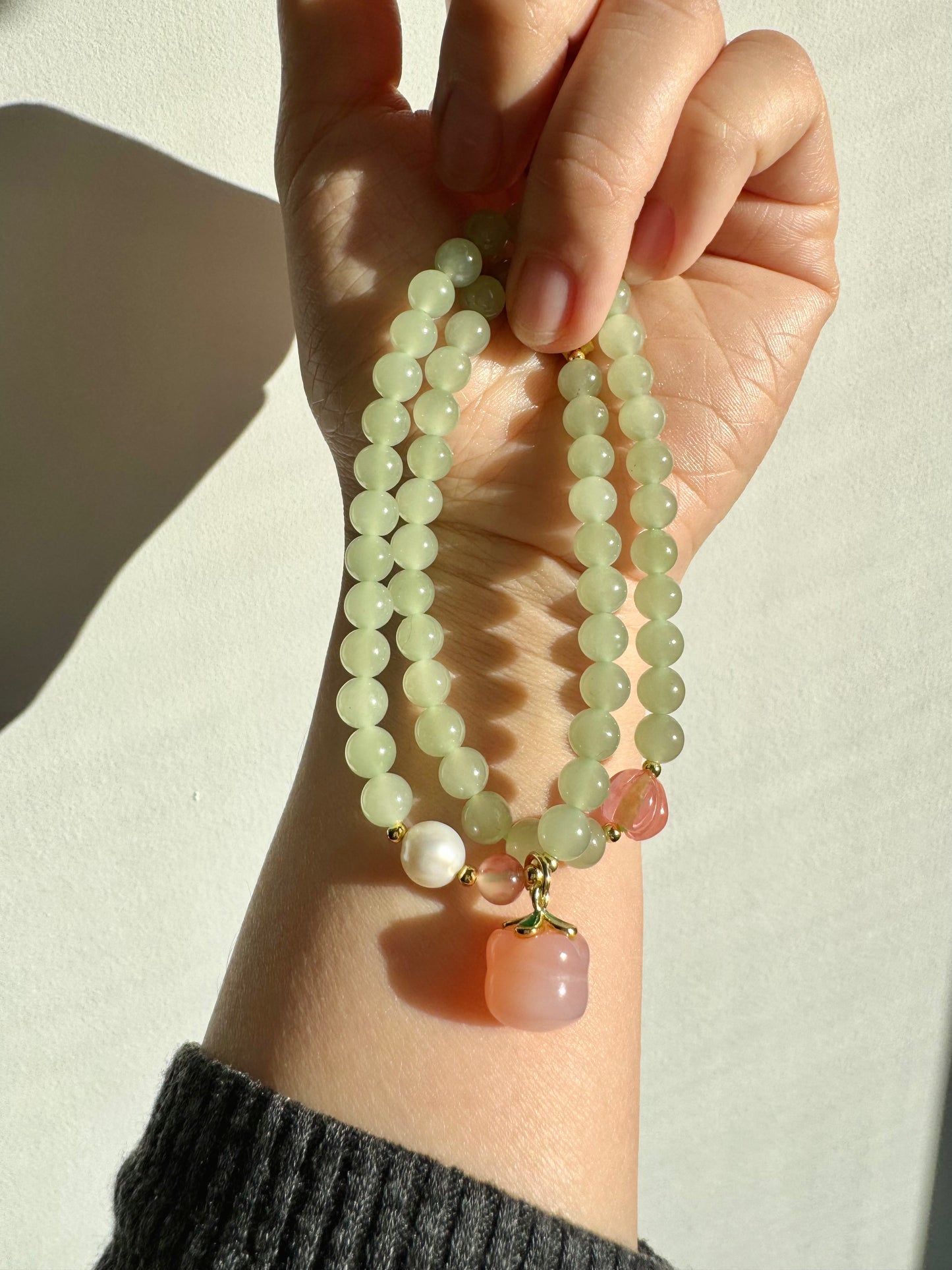 Natural jade Beaded Bracelet with agate persimmon
