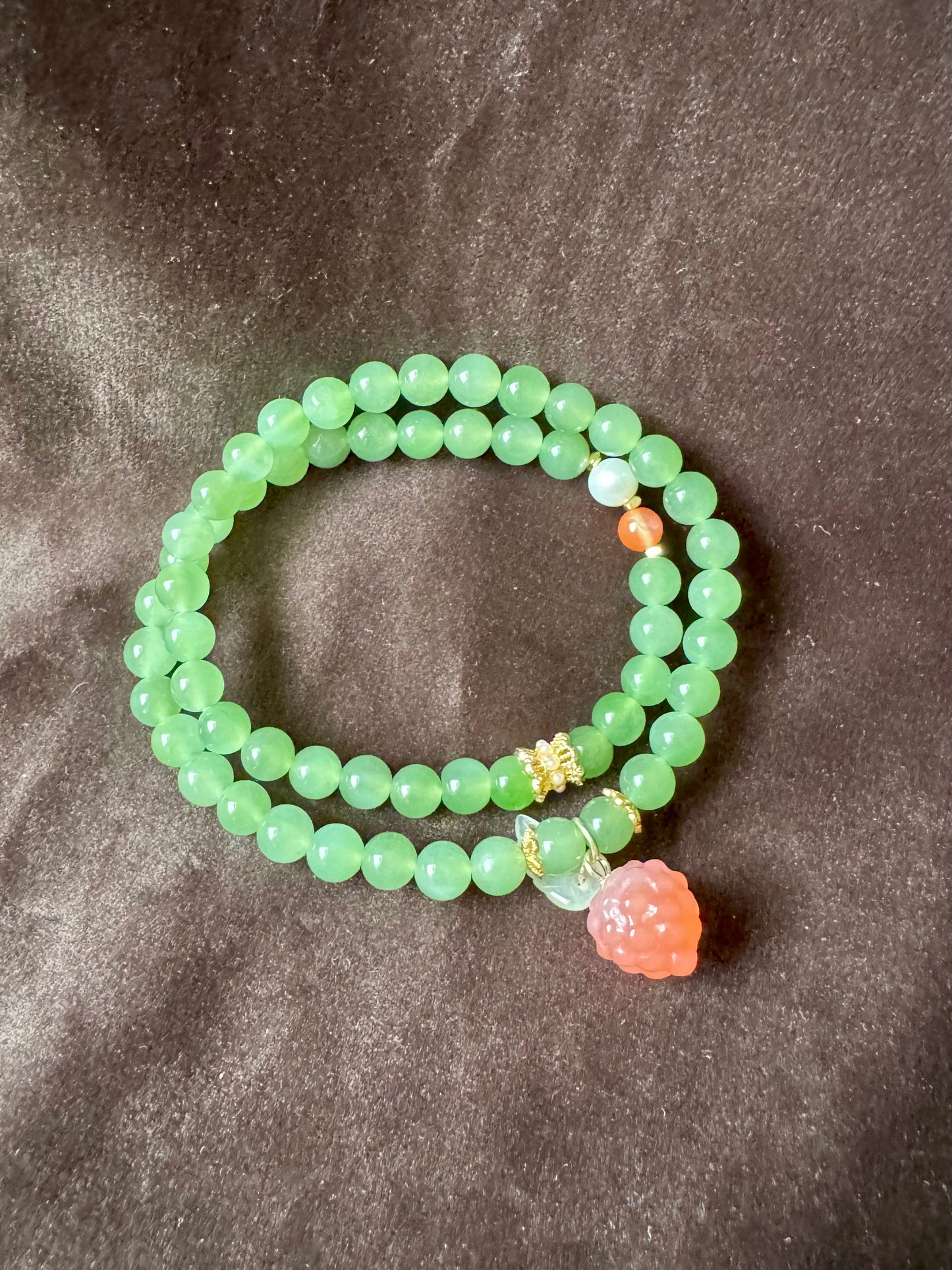 Natural Apple Green Nephrite Beaded Bracelet with agate raspberry