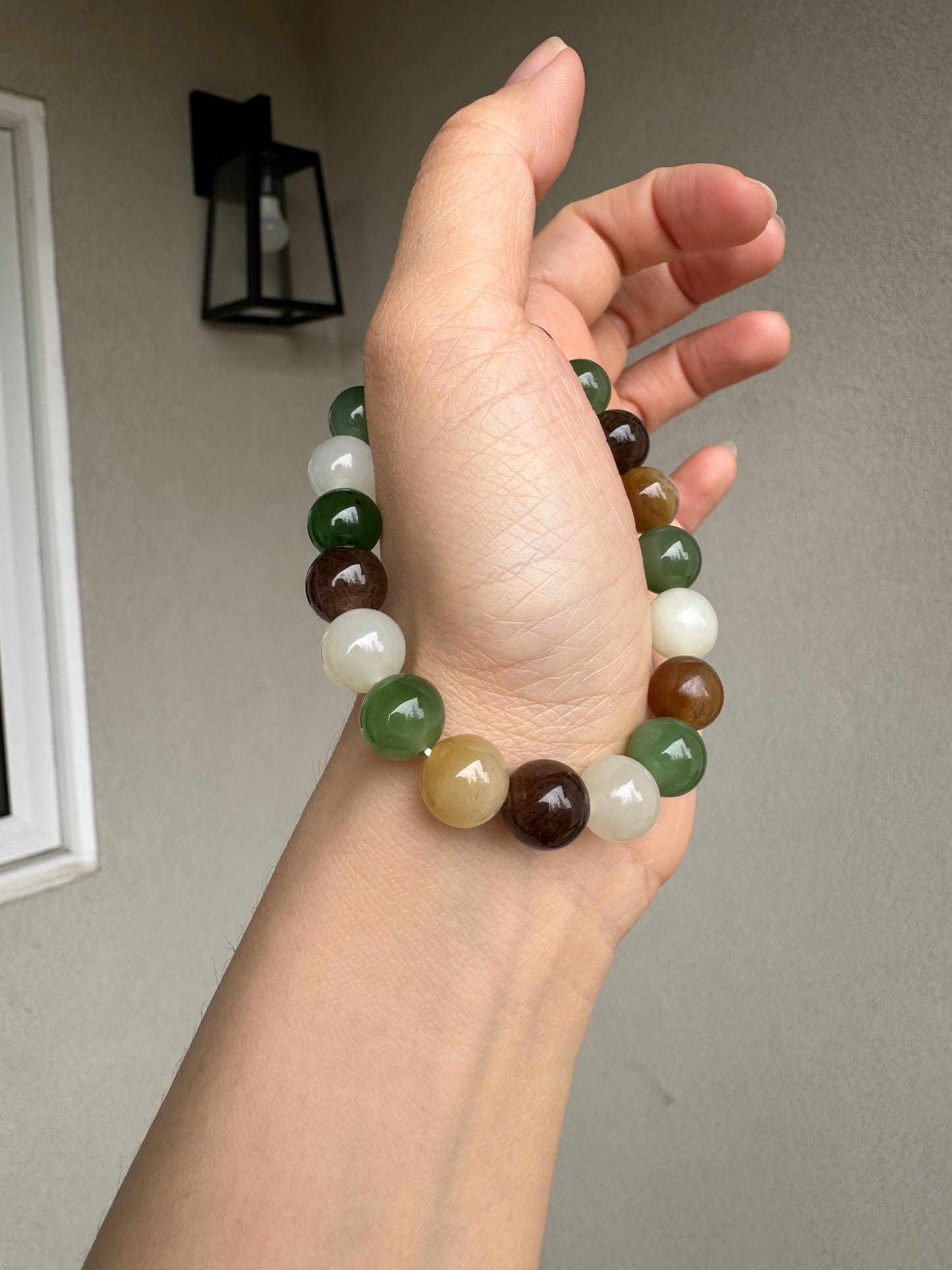 Untreated 10mm multi colored Hetian jade (nephrite) beaded bracelets