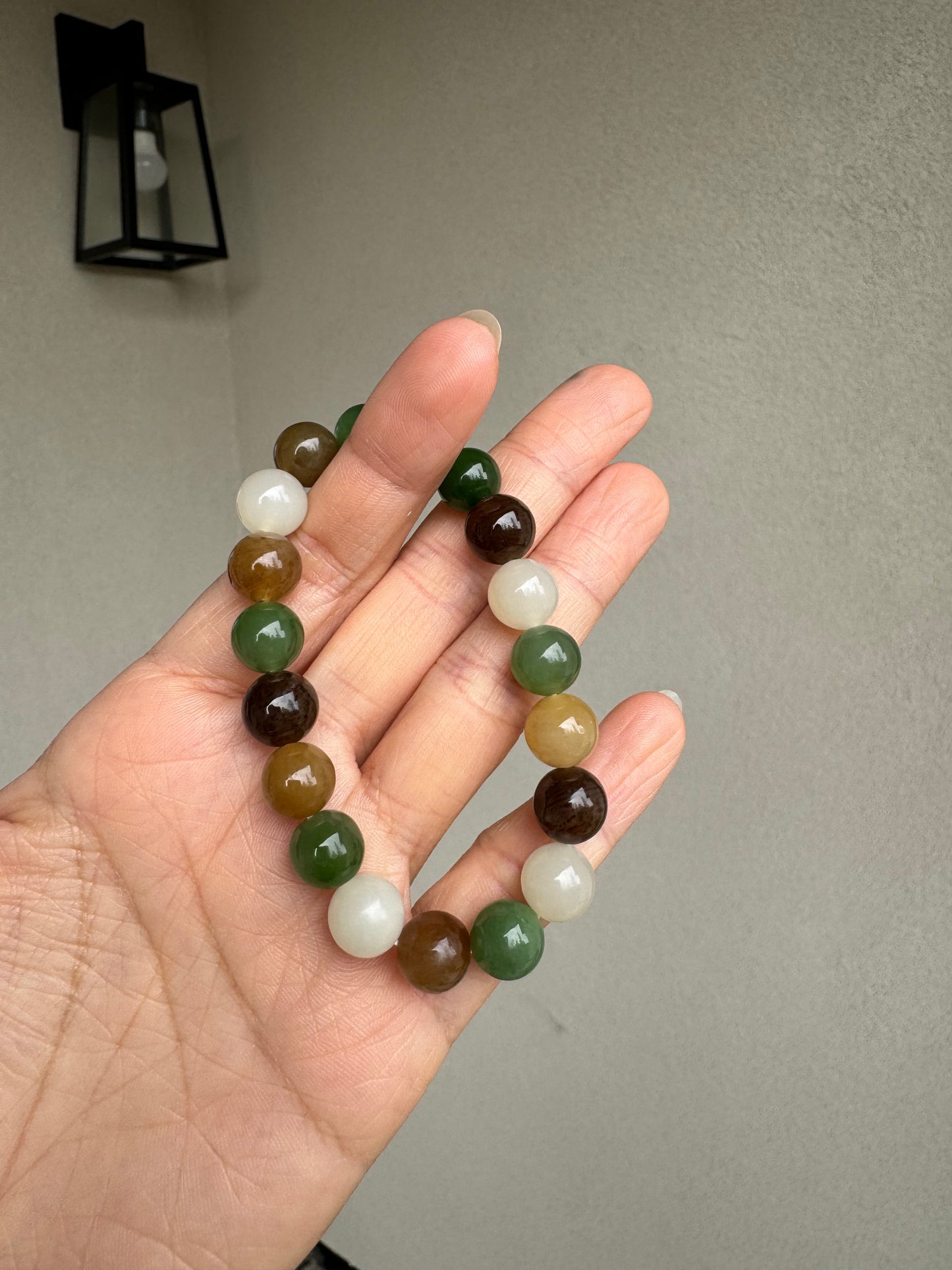 Untreated 10mm multi colored Hetian jade (nephrite) beaded bracelets