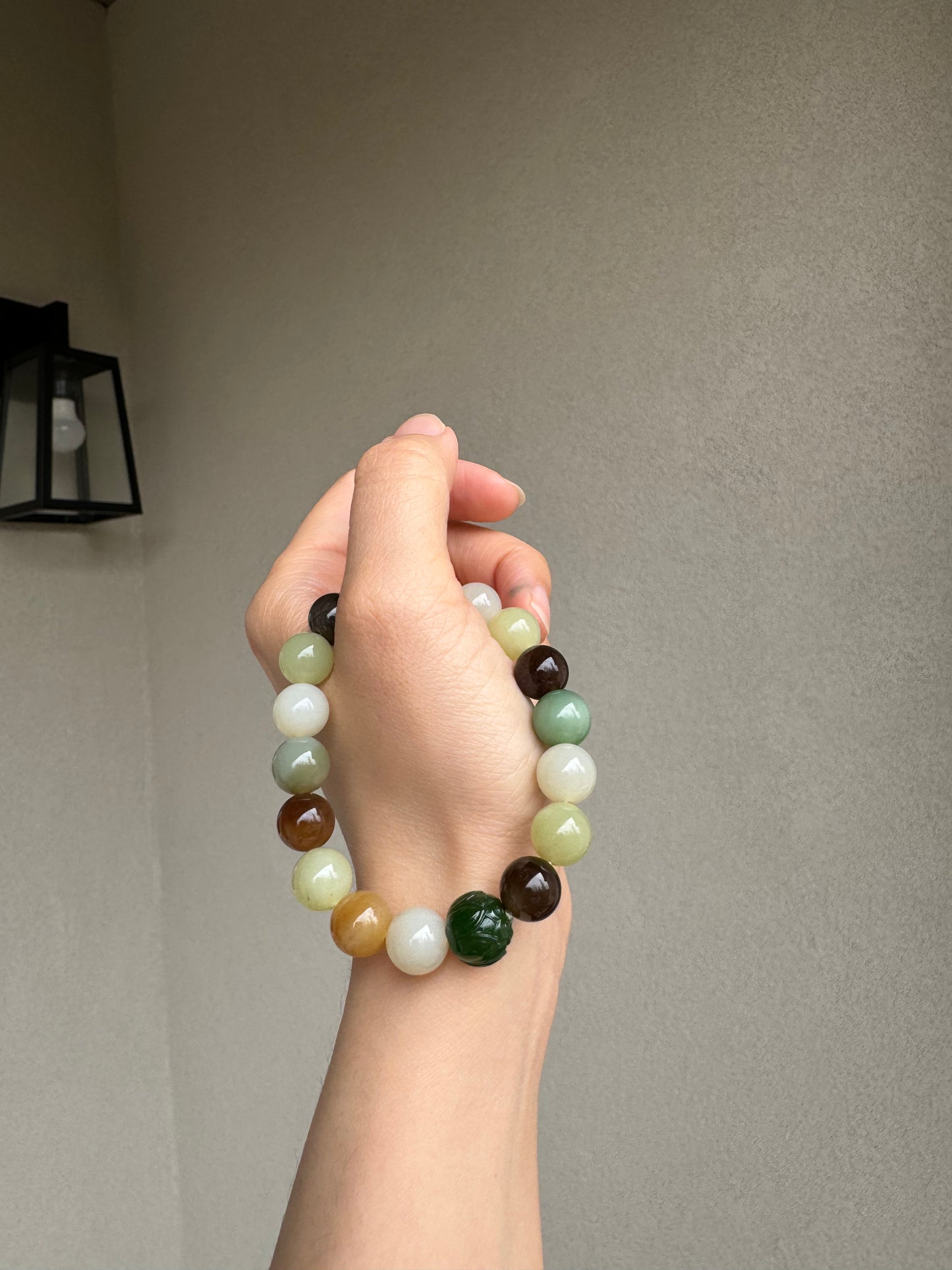 10mm multi colored Hetian jade (nephrite) beaded bracelets untreated