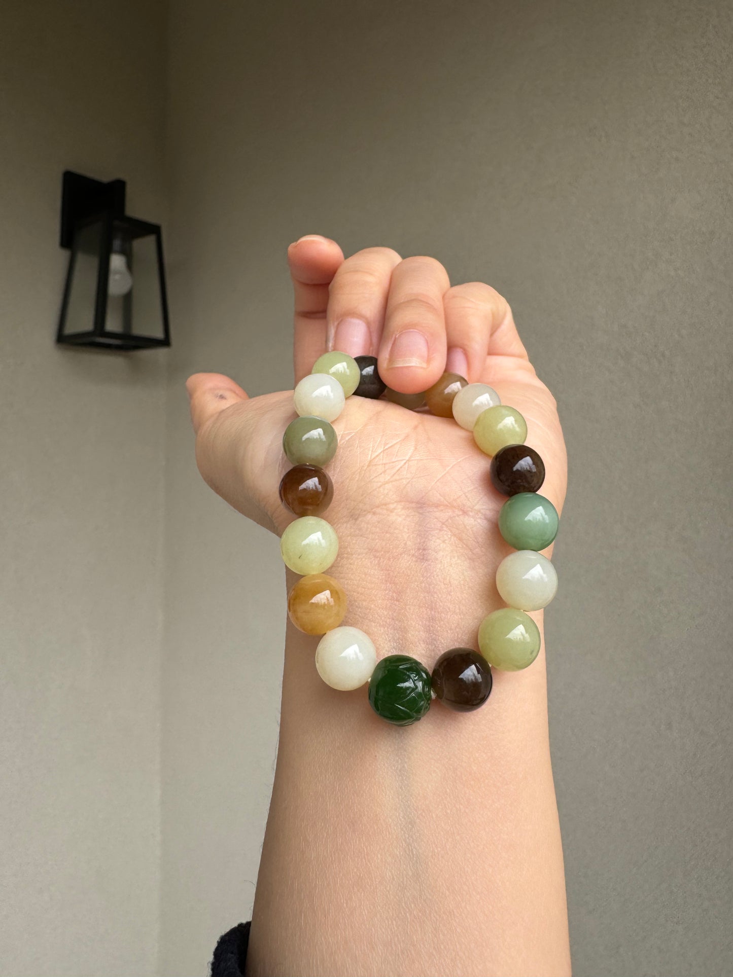 10mm multi colored Hetian jade (nephrite) beaded bracelets untreated
