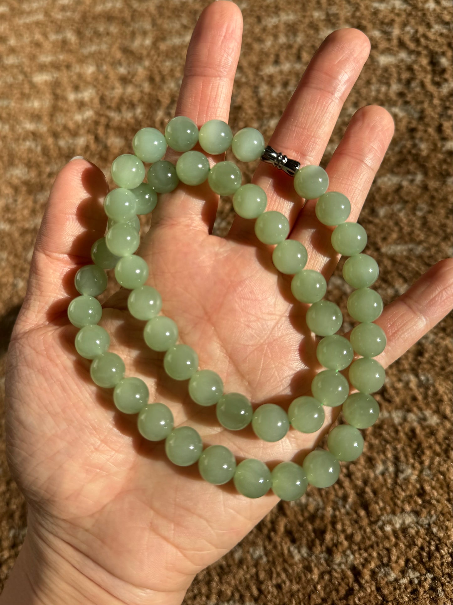 Green Jade Necklace | 9.5 mm Bead | Woman | 18inches mother's day gift