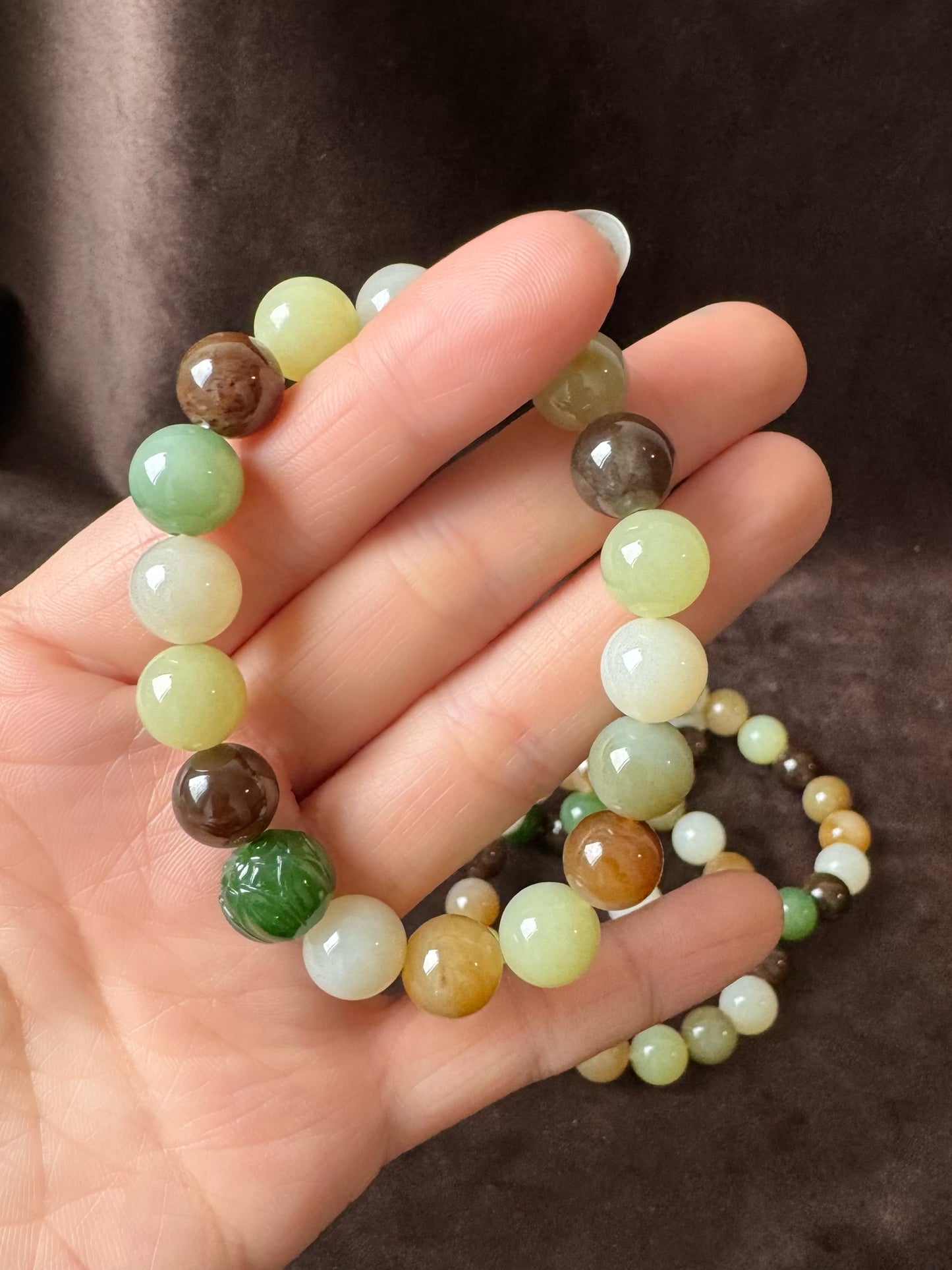 10mm multi colored Hetian jade (nephrite) beaded bracelets untreated