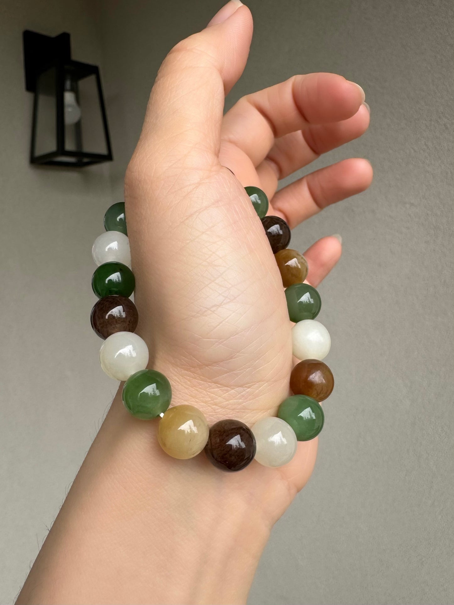 Untreated 10mm multi colored Hetian jade (nephrite) beaded bracelets