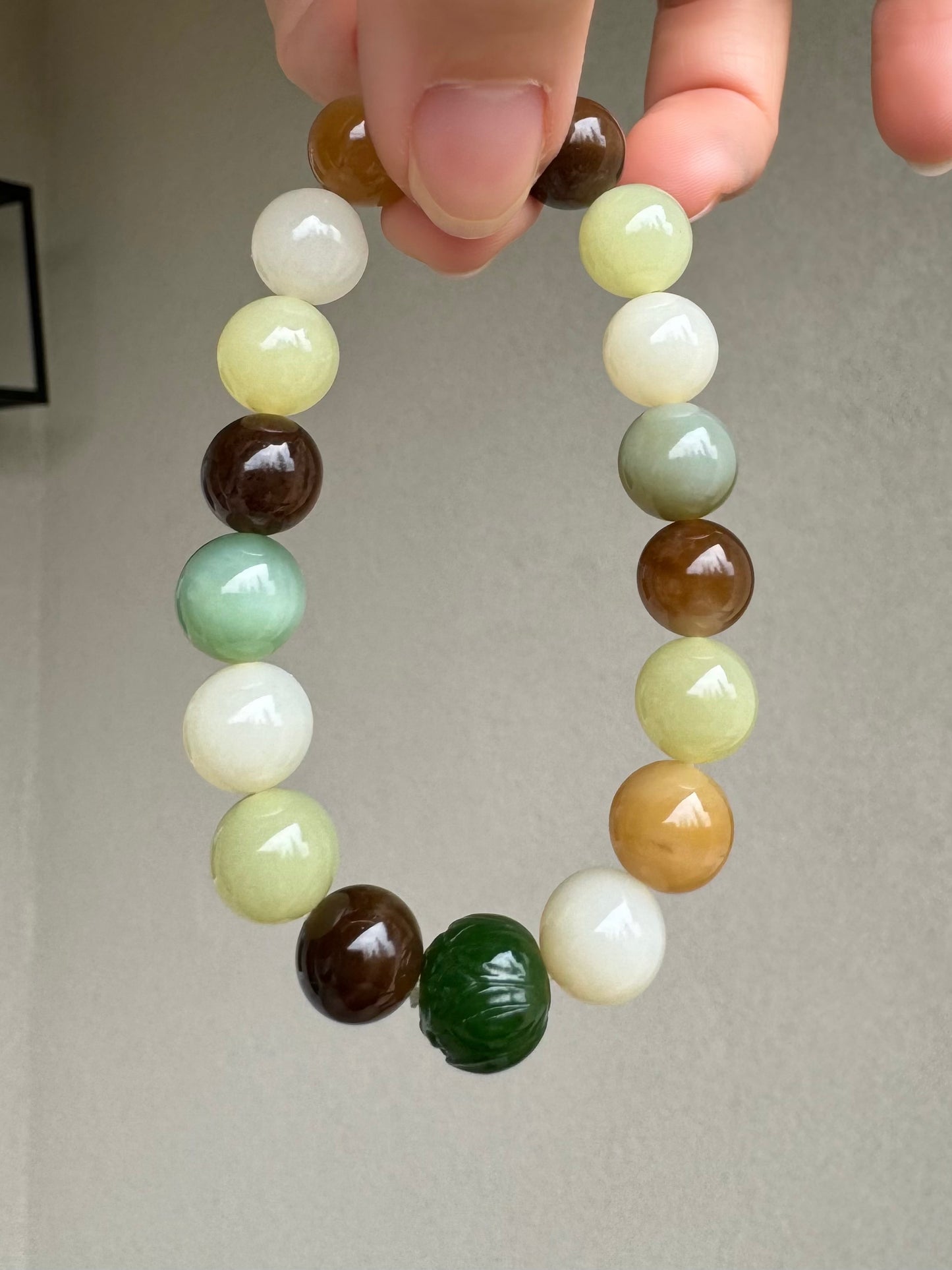 10mm multi colored Hetian jade (nephrite) beaded bracelets untreated
