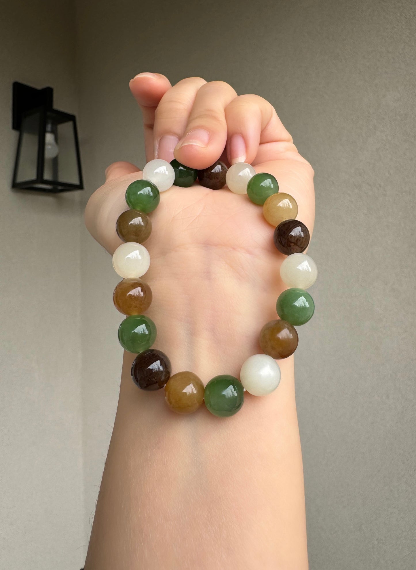 Untreated 10mm multi colored Hetian jade (nephrite) beaded bracelets