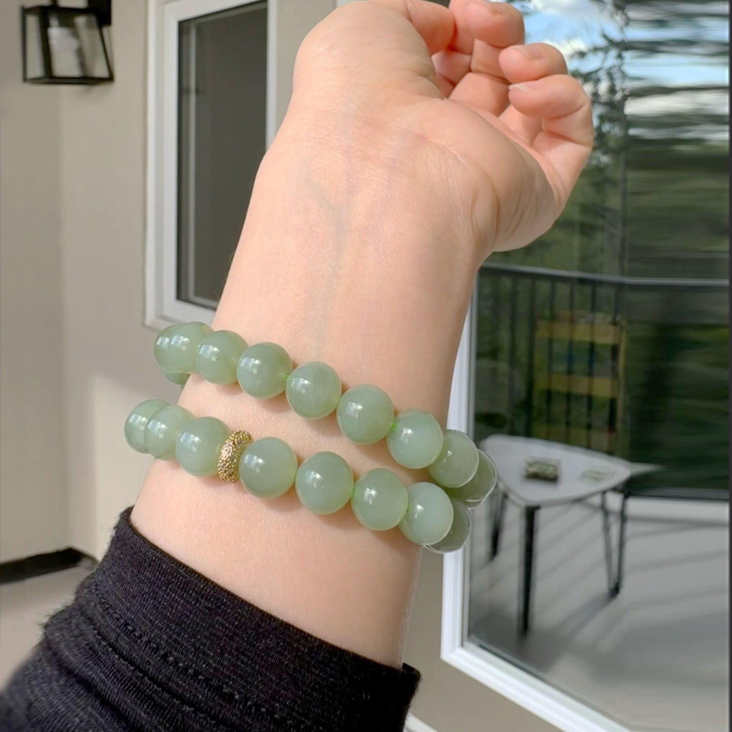 Green Jade Beaded Bracelet |Cat's Eye Effect| Gift for Her