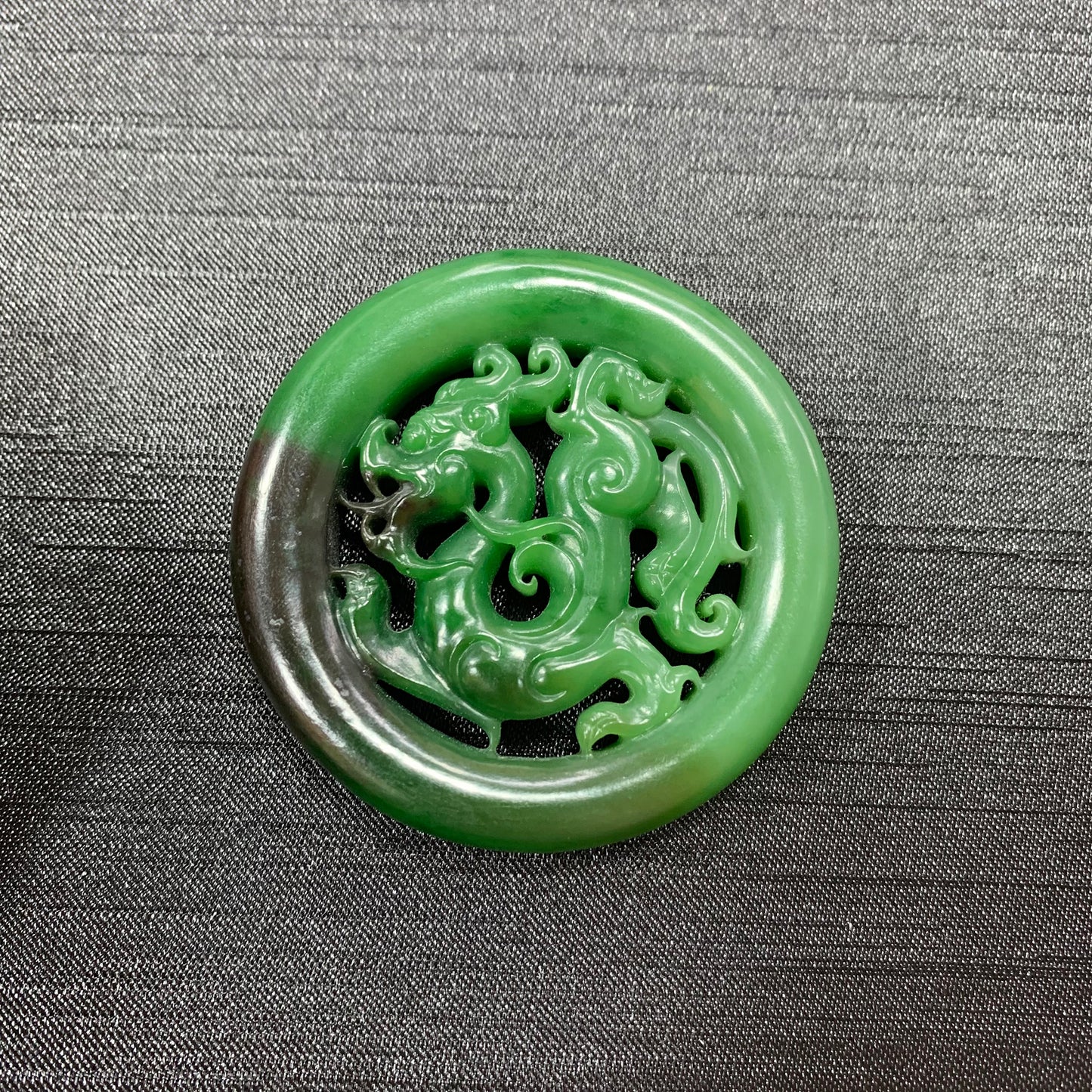 Chi Dragon Motif Green Jade Pendant