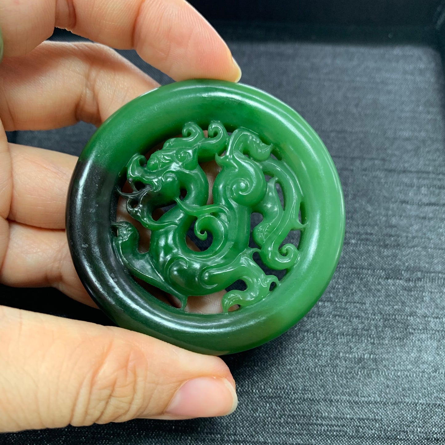 Chi Dragon Motif Green Jade Pendant