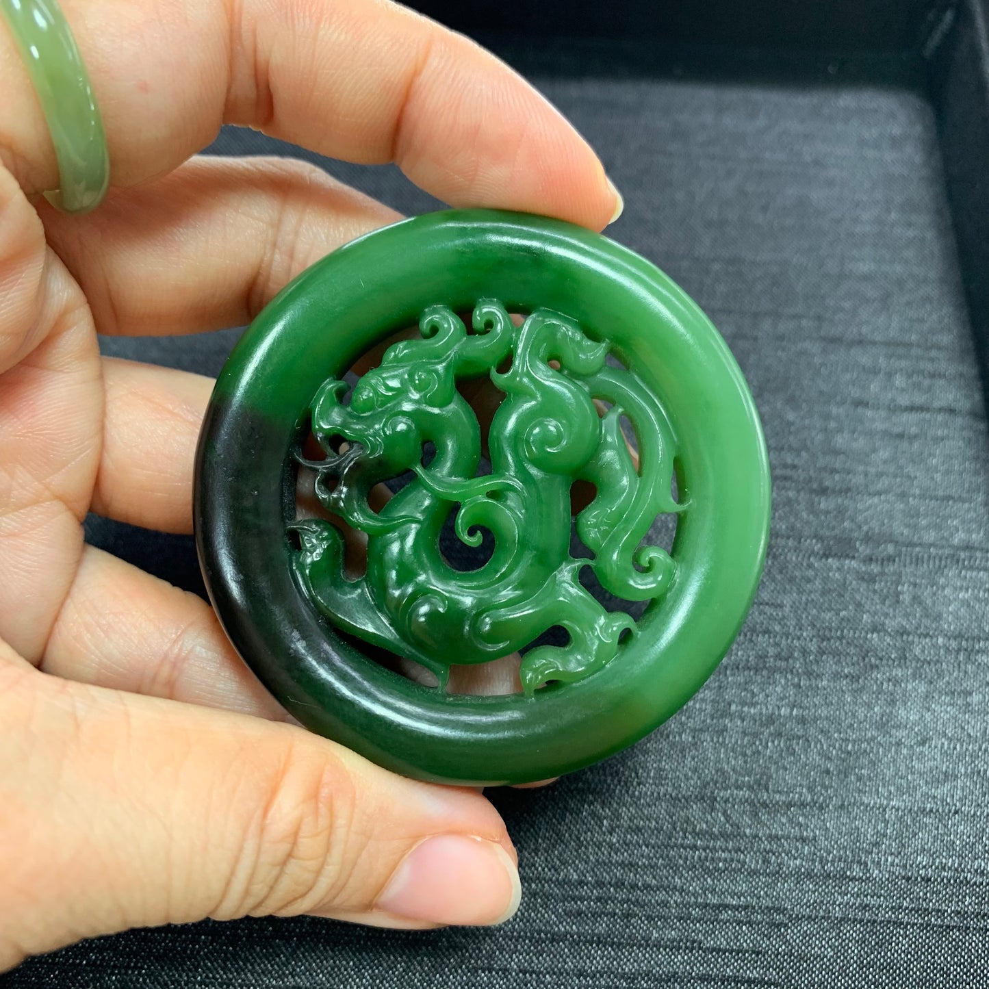 Chi Dragon Motif Green Jade Pendant