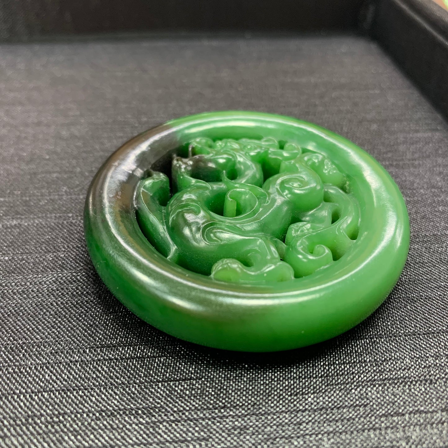 Chi Dragon Motif Green Jade Pendant