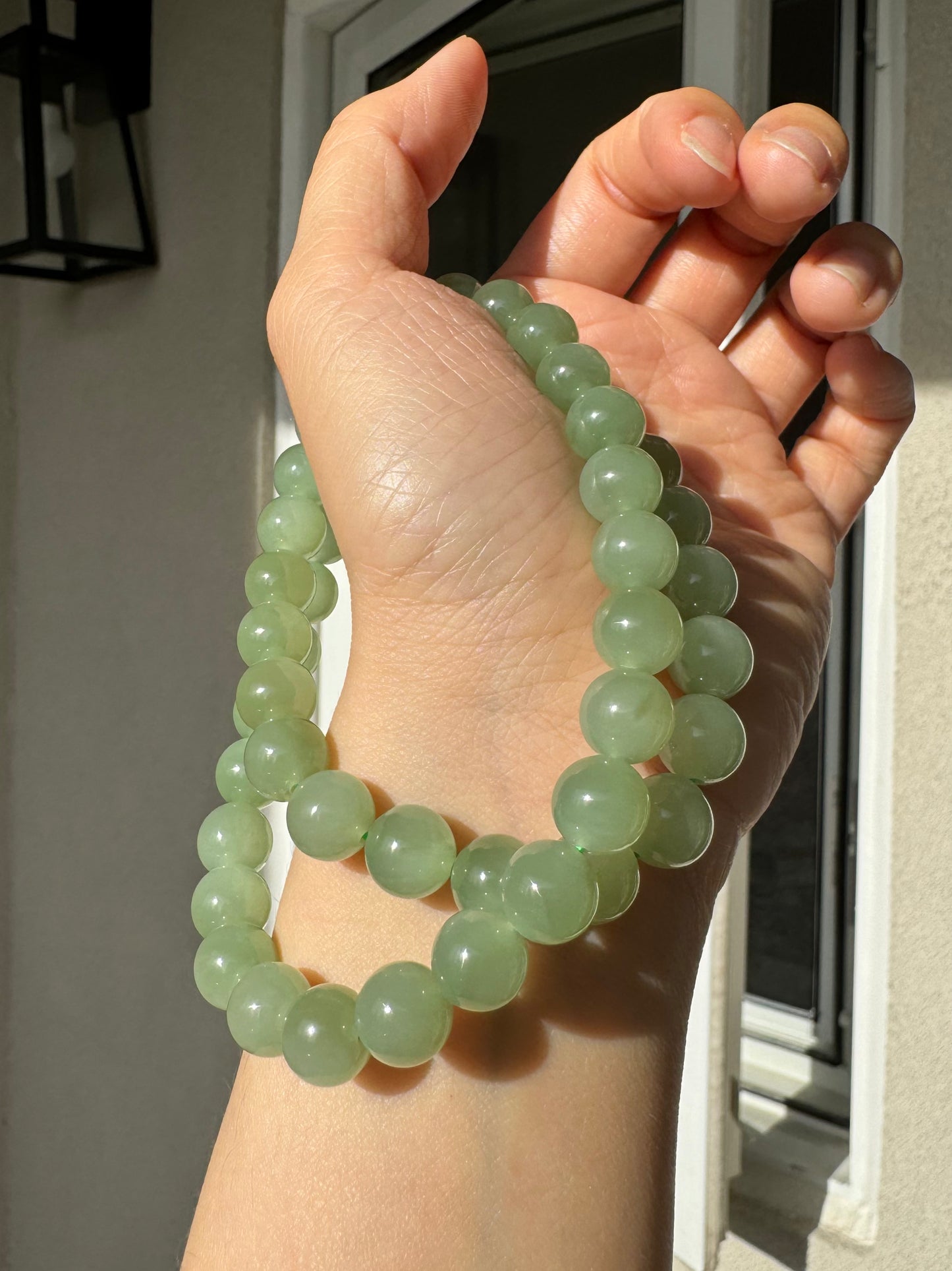 Green Jade Necklace | 9.5 mm Bead  | Woman | 18inches mother's day gift