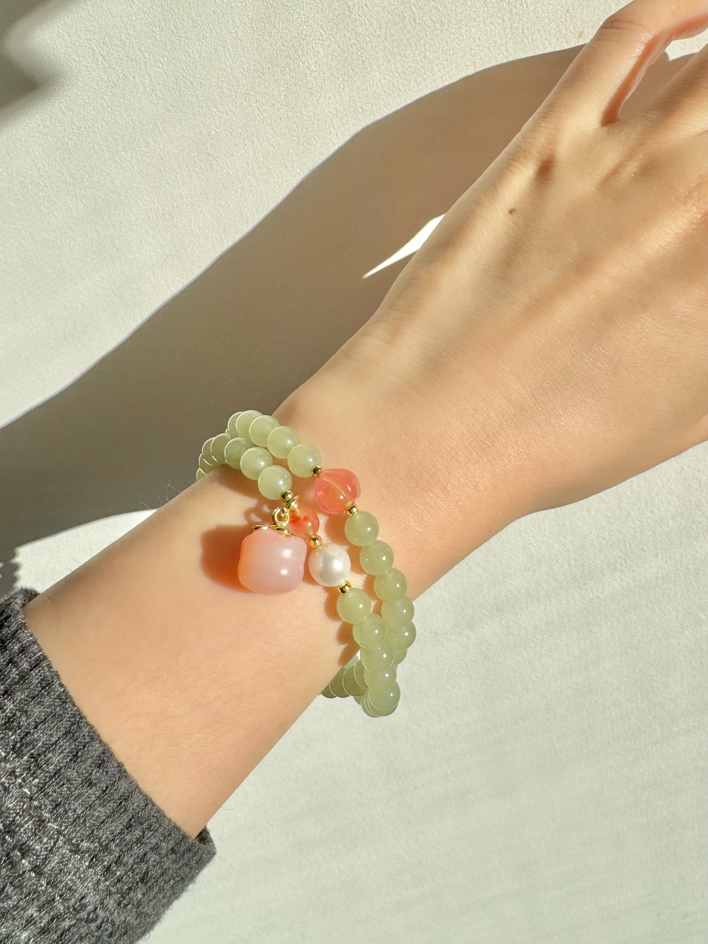 Natural jade Beaded Bracelet with agate persimmon
